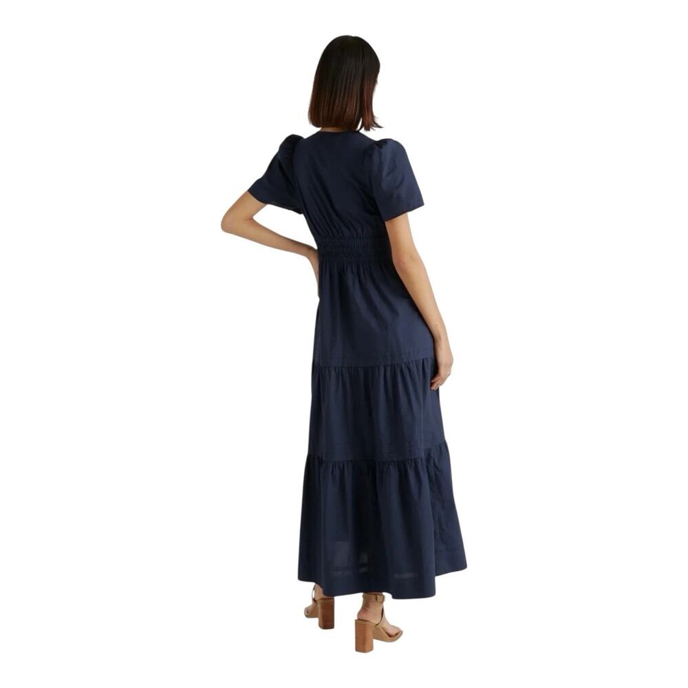 NWT Quince 100% Organic Cotton Poplin Tiered Maxi Dress Navy M - Picture 3 of 3